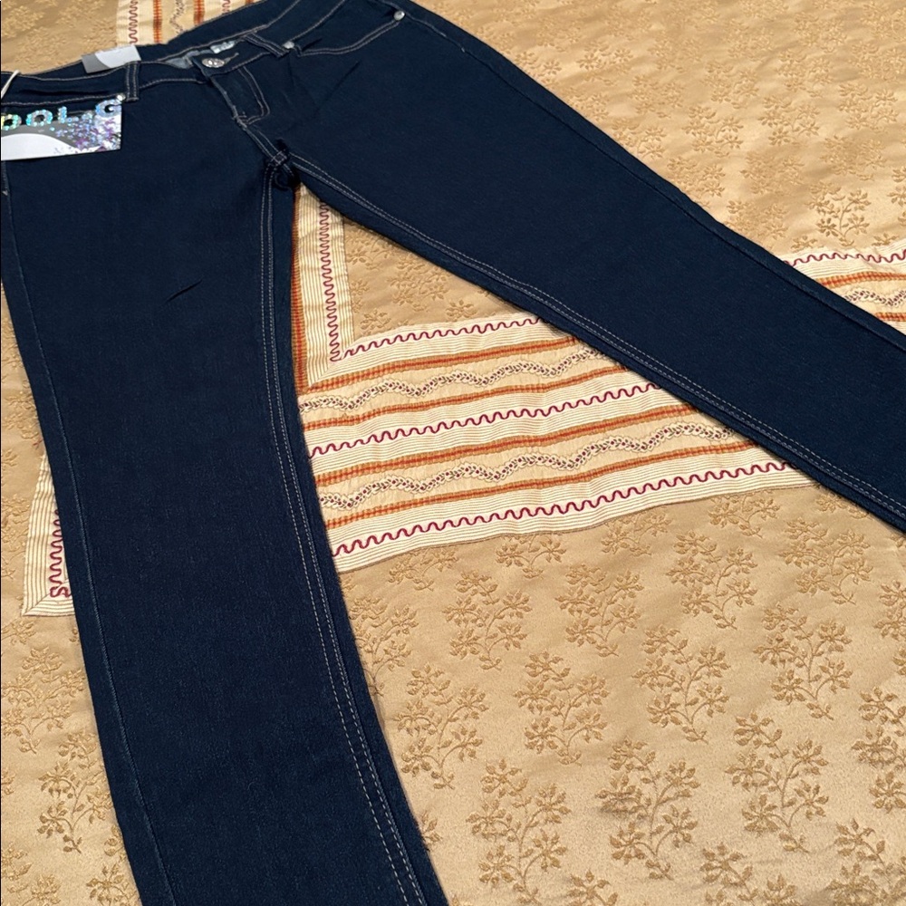 NWT Cool-G Dark Blue Skinny Jeans, Cotton Blend, Rhinestone Detail, 5